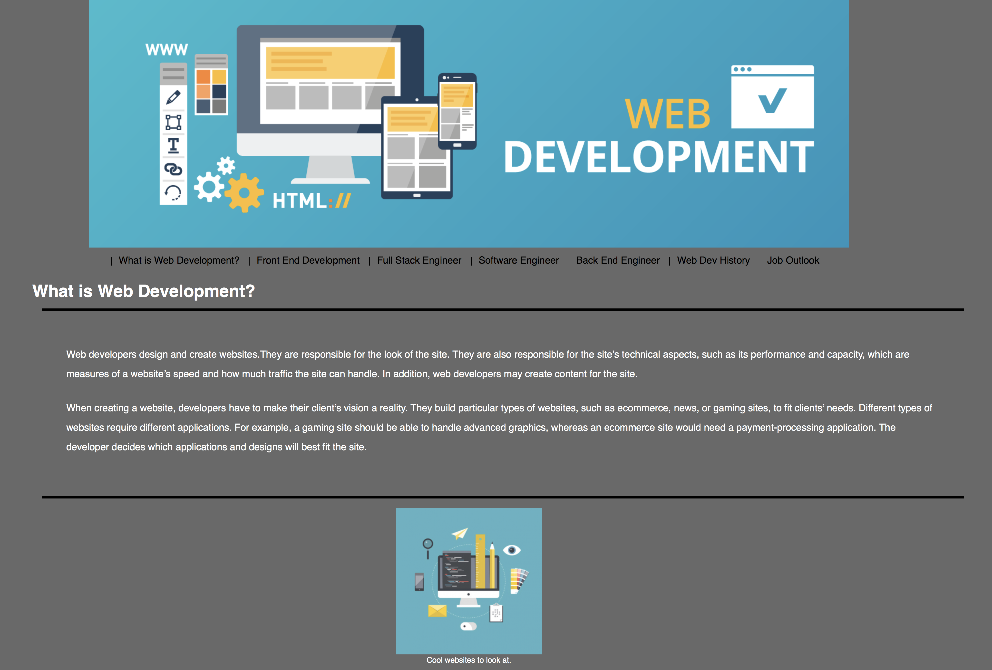 Site going over aspects of web development